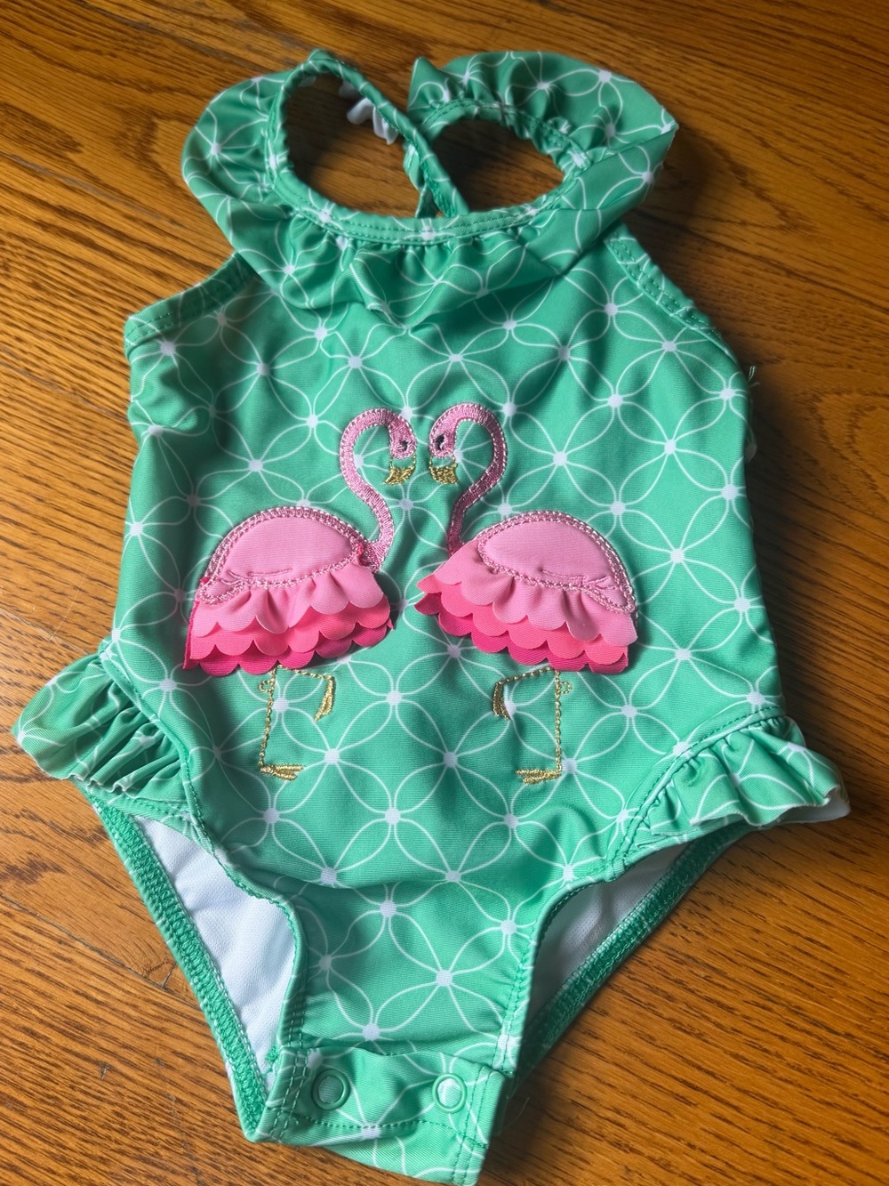 Crown & Ivy Baby Girls Flamingo One Piece Swimsuit Size 12M Mint Green